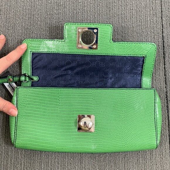 Banana Republic Clutch Wristlet Wallet Purse Green Leather Simulated Lizardskin - Picture 9 of 14